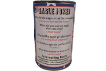 Load image into Gallery viewer, Canned Bald Eagle w/Jokes Plush Patriotic American Flag USA