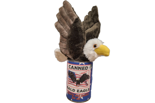 Canned Bald Eagle w/Jokes Plush Patriotic American Flag USA