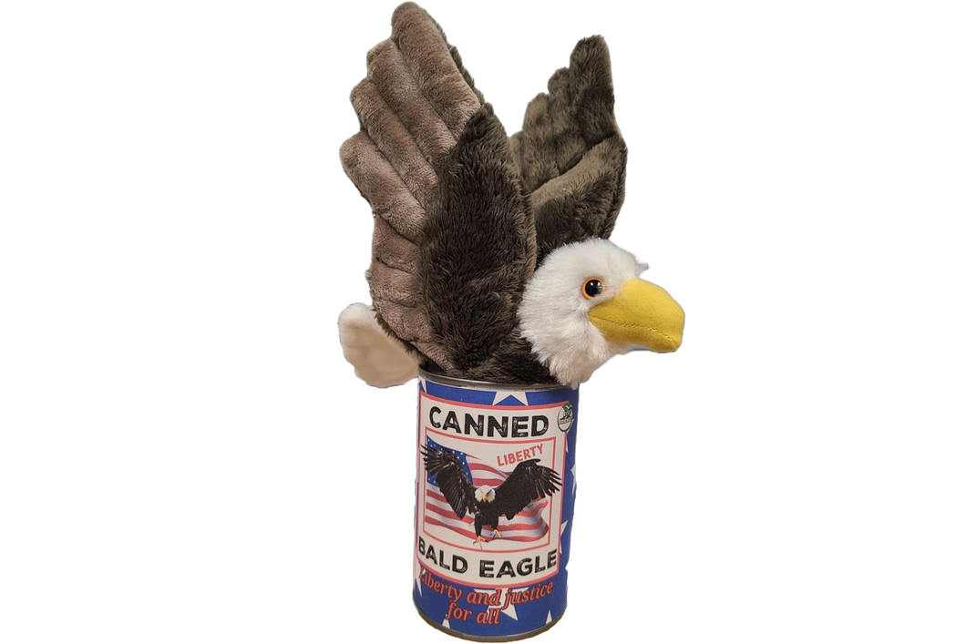 Canned Bald Eagle w/Jokes Plush Patriotic American Flag USA