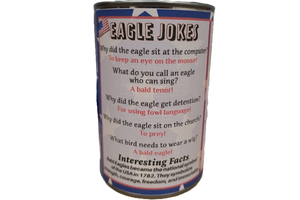 Canned Bald Eagle w/Jokes Plush Patriotic American Flag USA