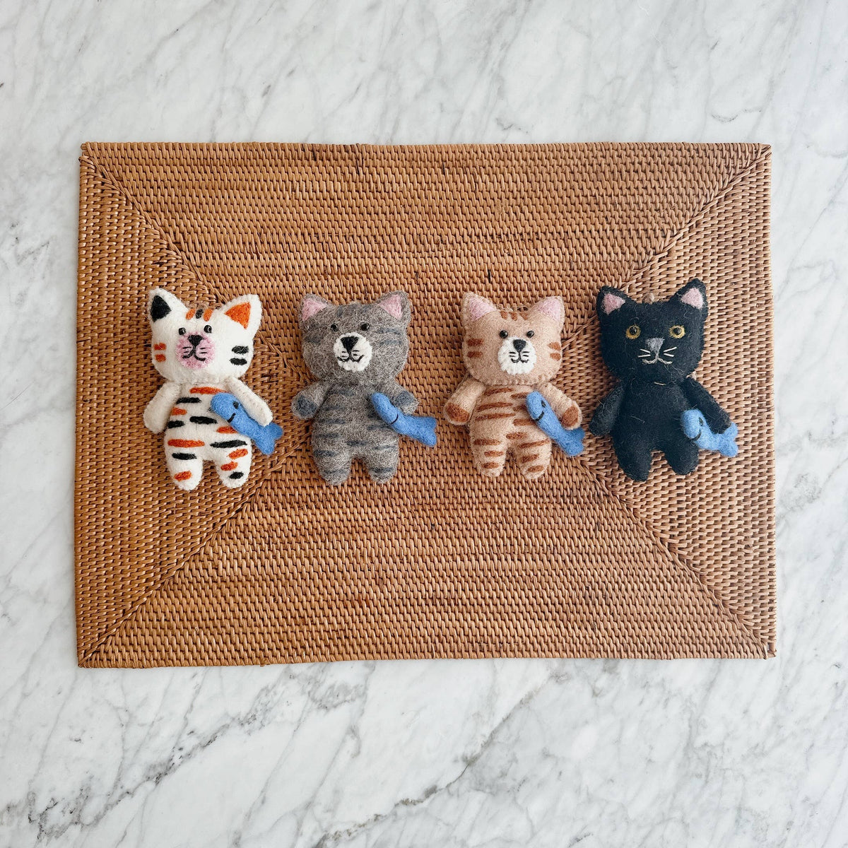 Flat Cat Holding Fish Ornament