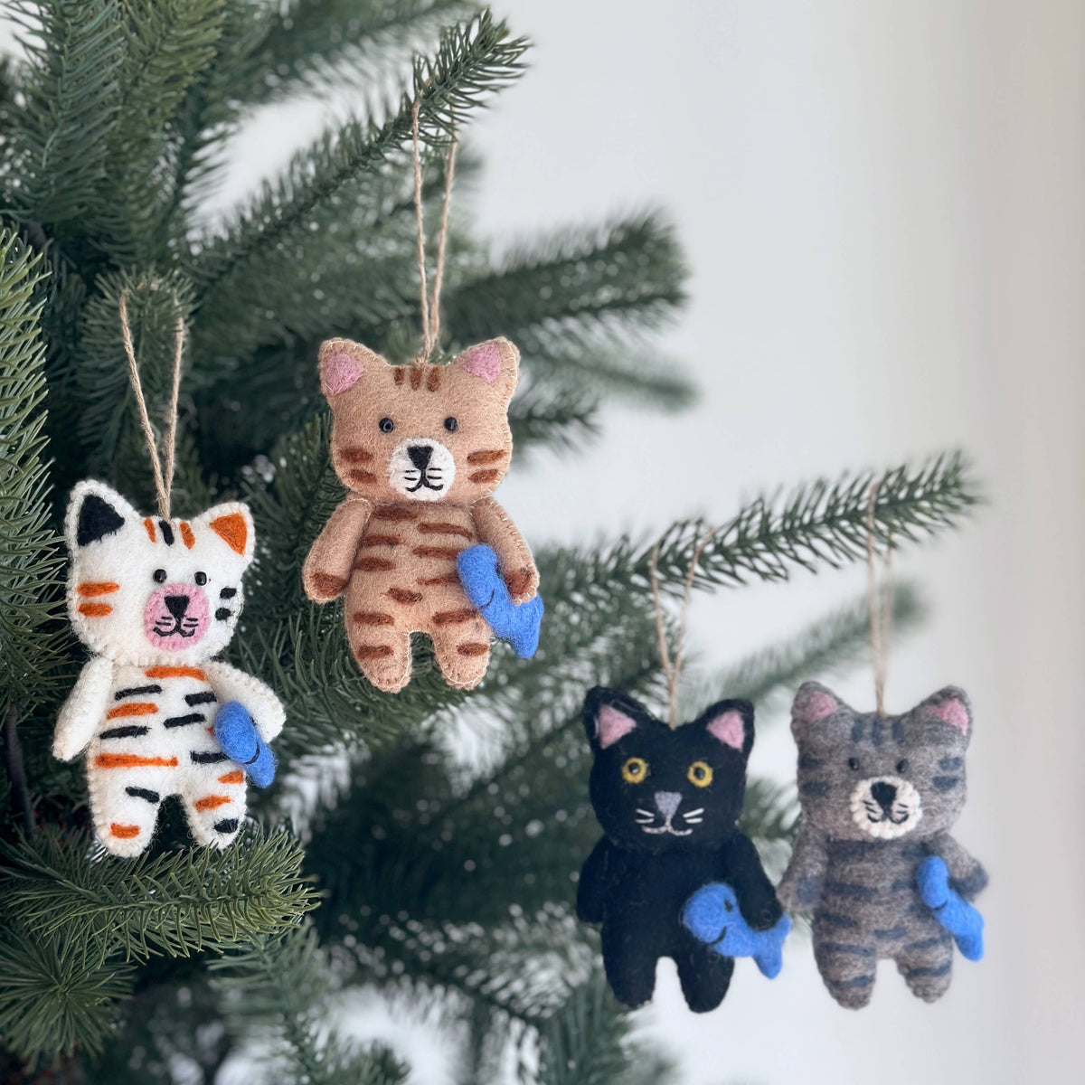 Flat Cat Holding Fish Ornament