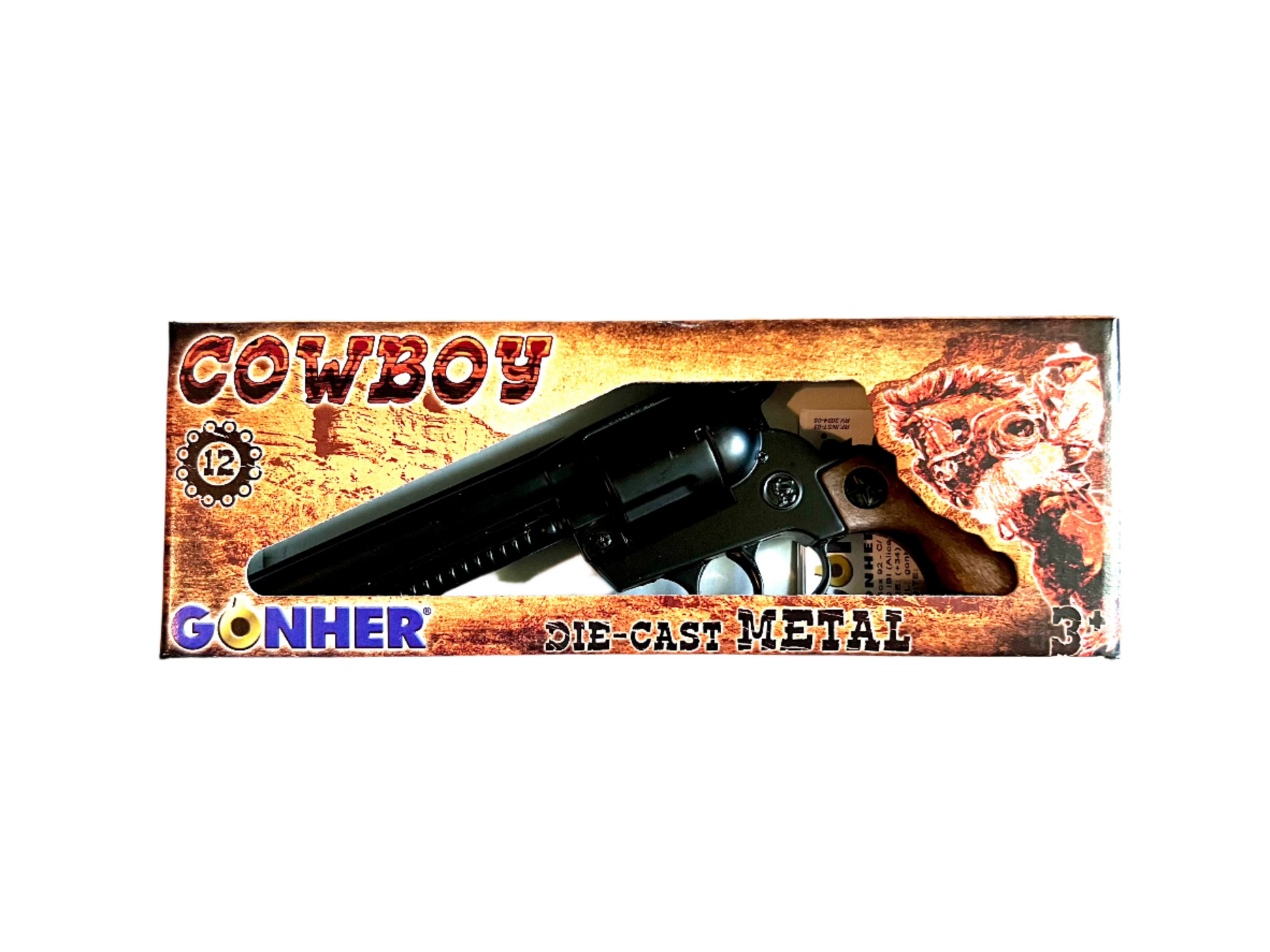 Gonher Cowboy Paladin Style 12 Shot Cap Gun Revolver - Black & Brown Grip 5