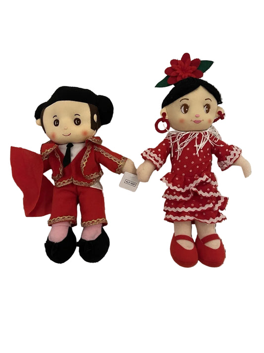 2pc Set Spanish Matador & Bailaora Flamenco Dancer Rag Doll