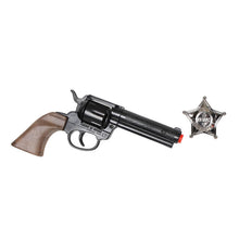 Load image into Gallery viewer, Old West Filigreed 8-Shot Cap Gun &amp; Star Badge Set 2
