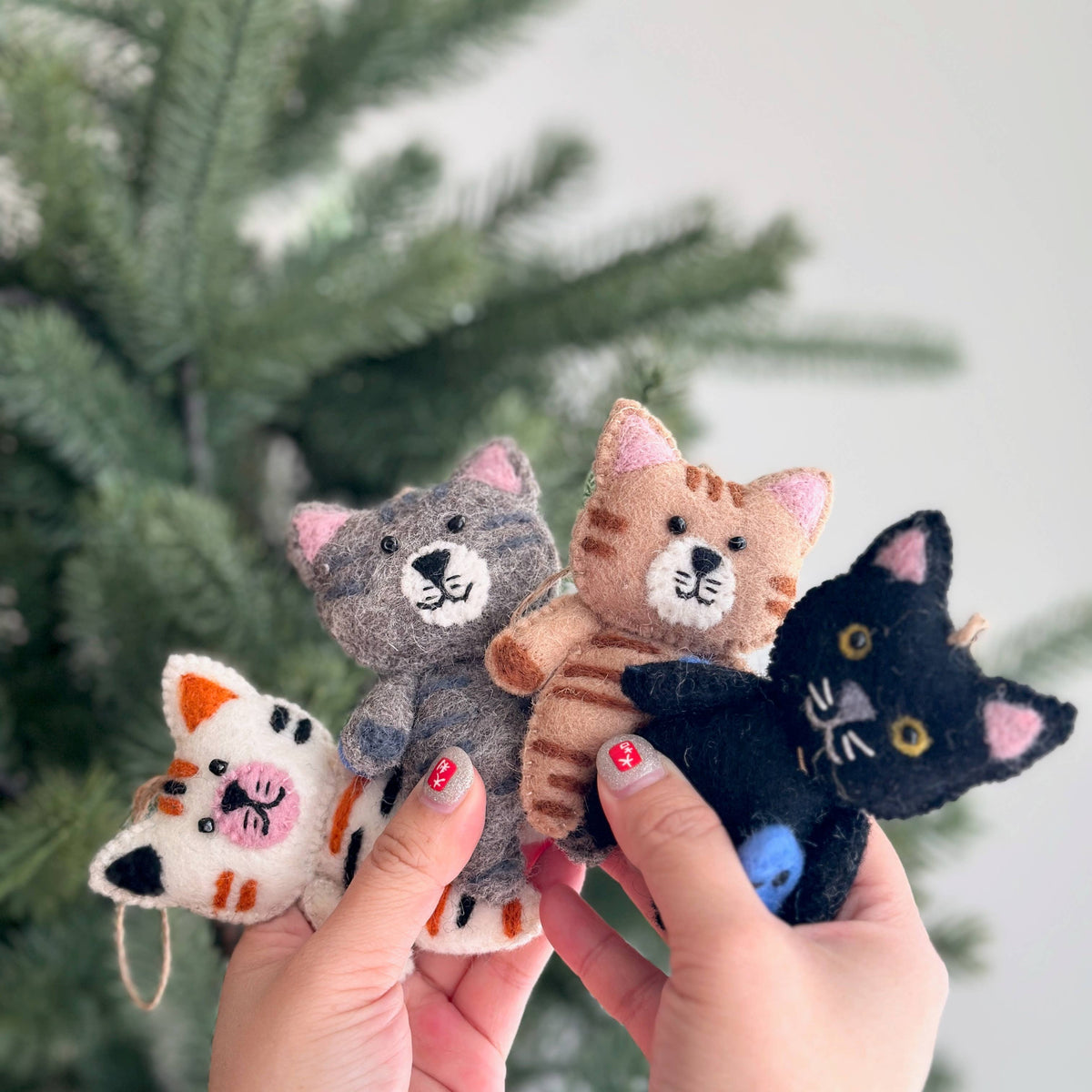 Flat Cat Holding Fish Ornament