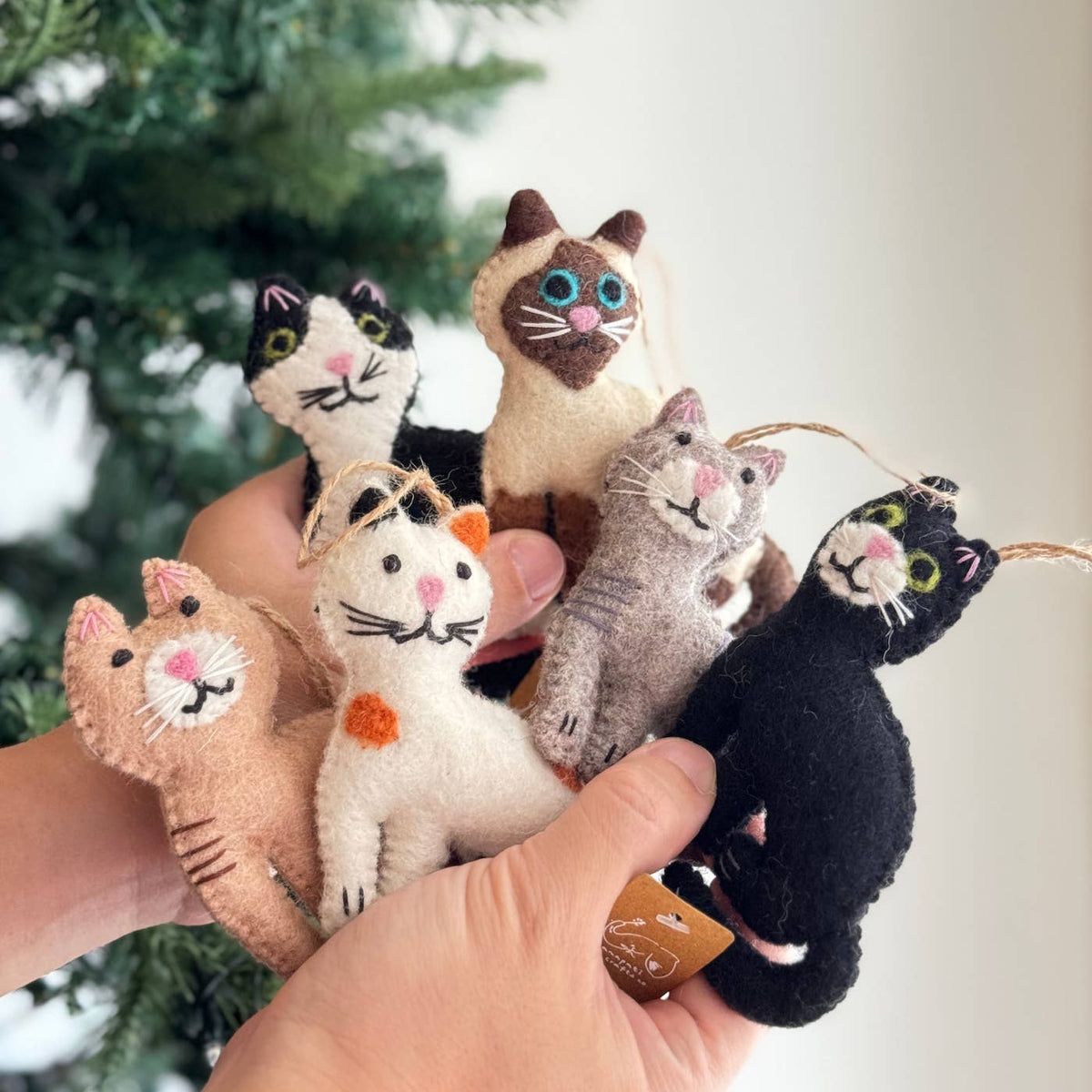 Felt Stitched Cat Ornament Set of 6