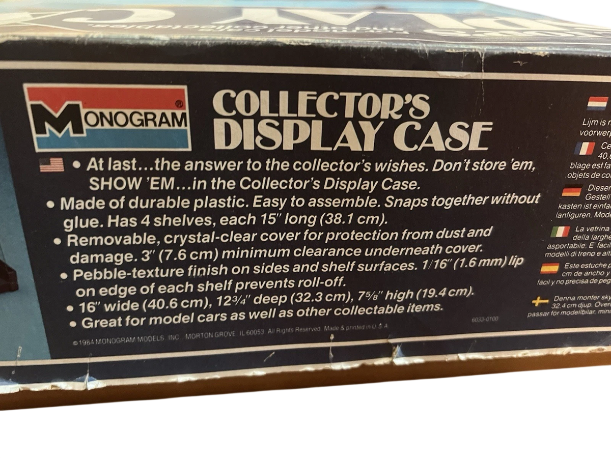 Vintage Monogram Model Car Collector's Display Case Showcase