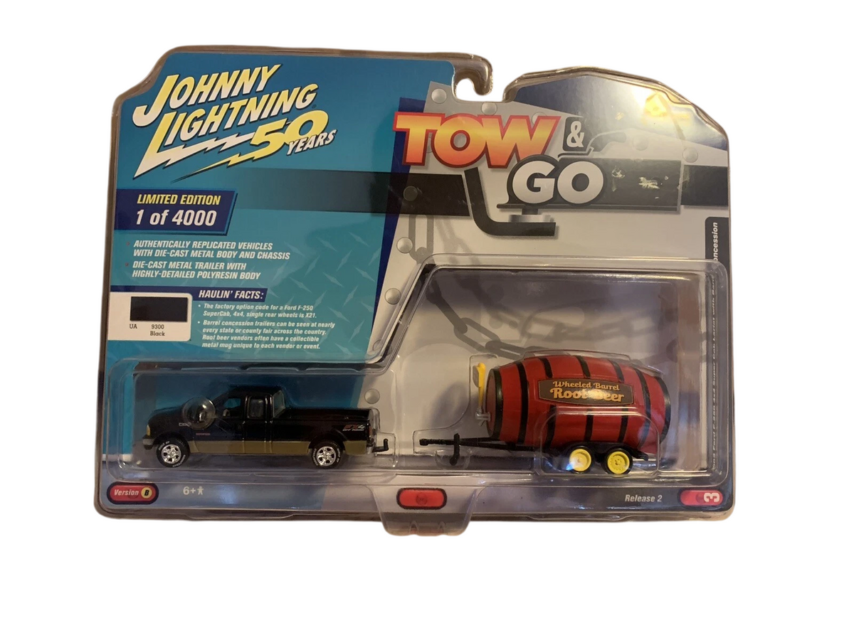 Johnny Lightnings Tow & Go 2003 Ford F-250 + Barrel Concessions Limited 1/4000
