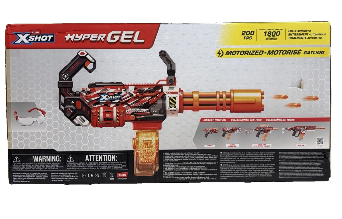 Zuru Xshot Hyper Gel Motorized Gatling Gun Blaster + Gel Ammo + Eyewear