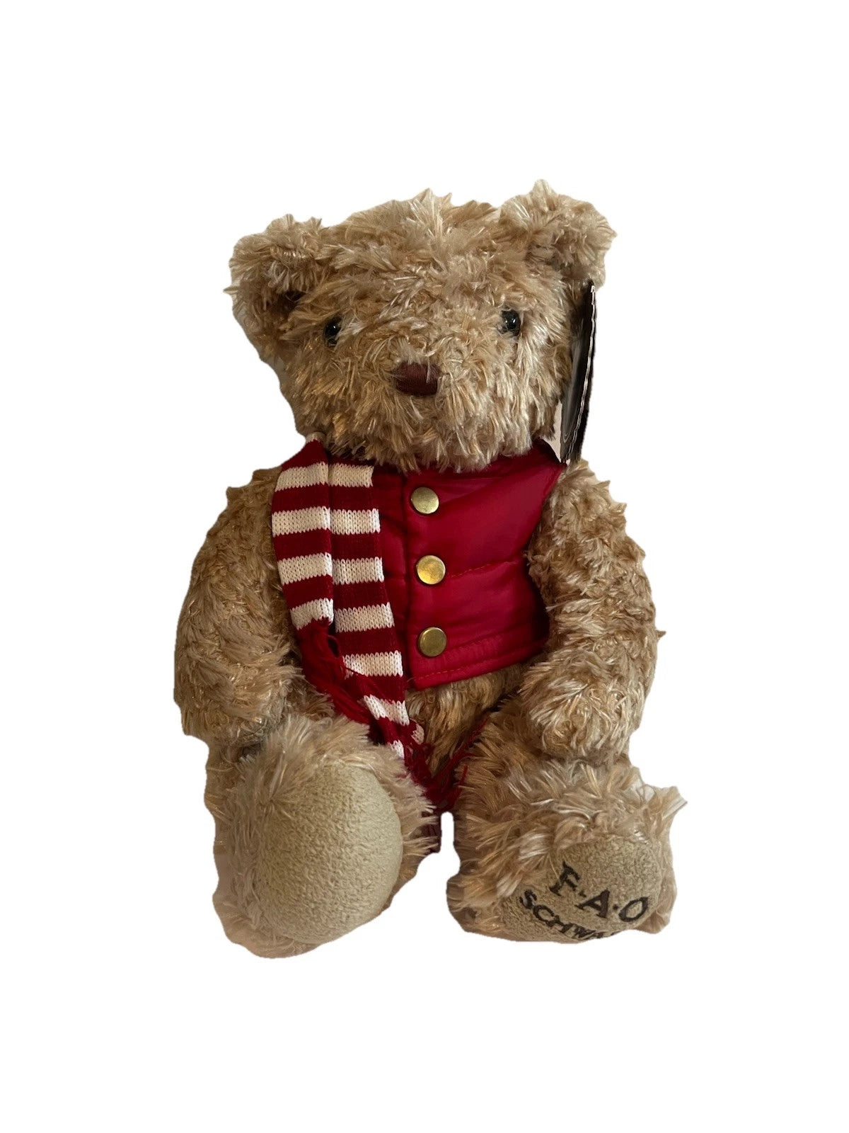 FAO Schwarz 2018 Brown Bear Plush in Red Winter Vest & Scarf