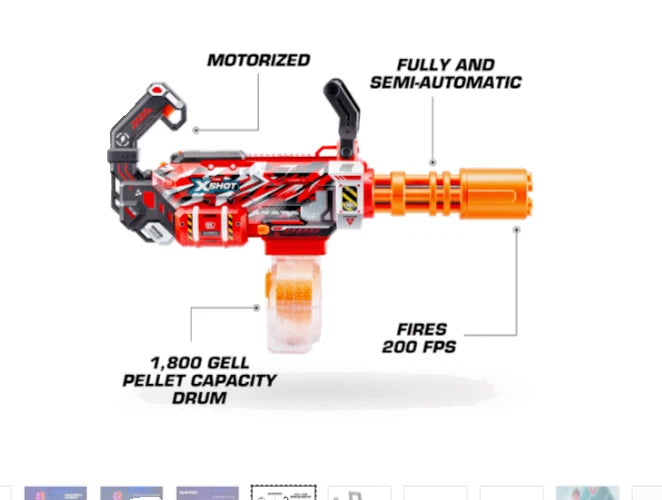 Zuru Xshot Hyper Gel Motorized Gatling Gun Blaster + Gel Ammo + Eyewear