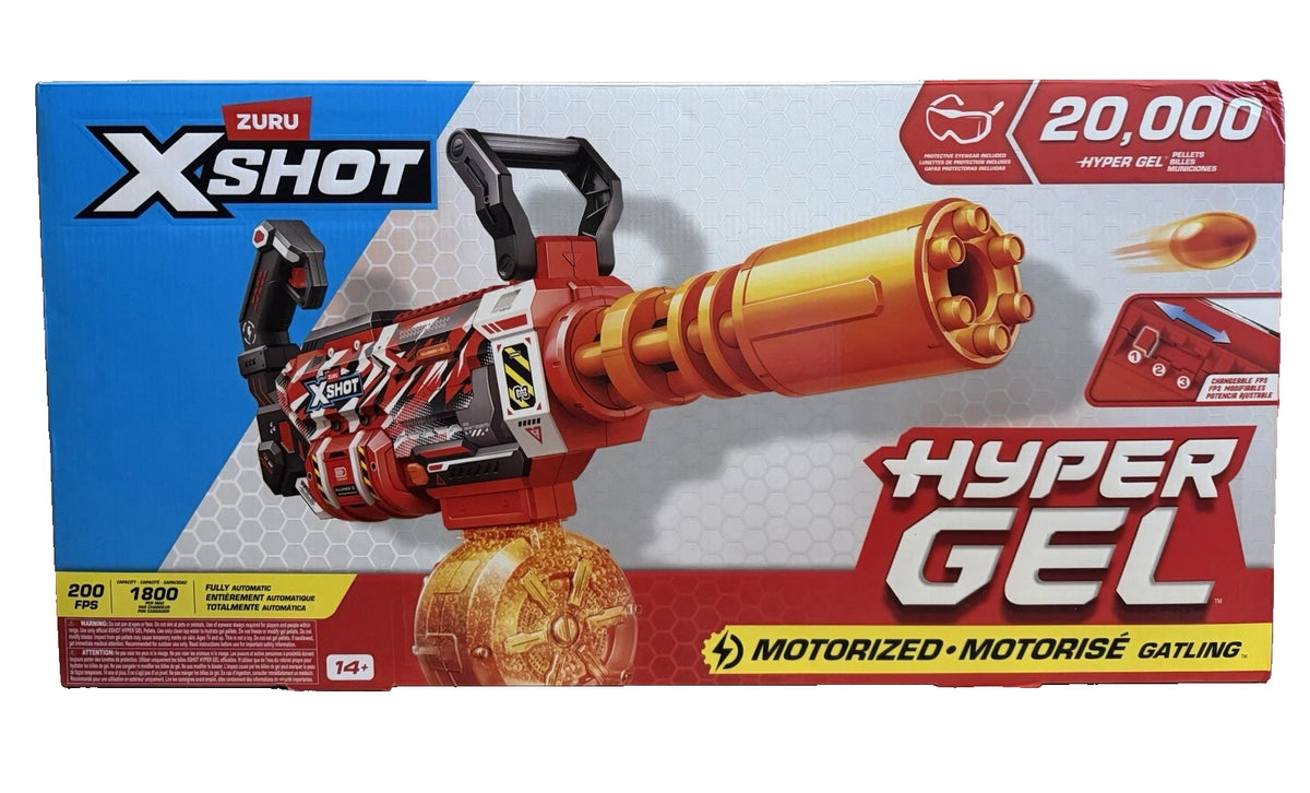 Zuru Xshot Hyper Gel Motorized Gatling Gun Blaster + Gel Ammo + Eyewear