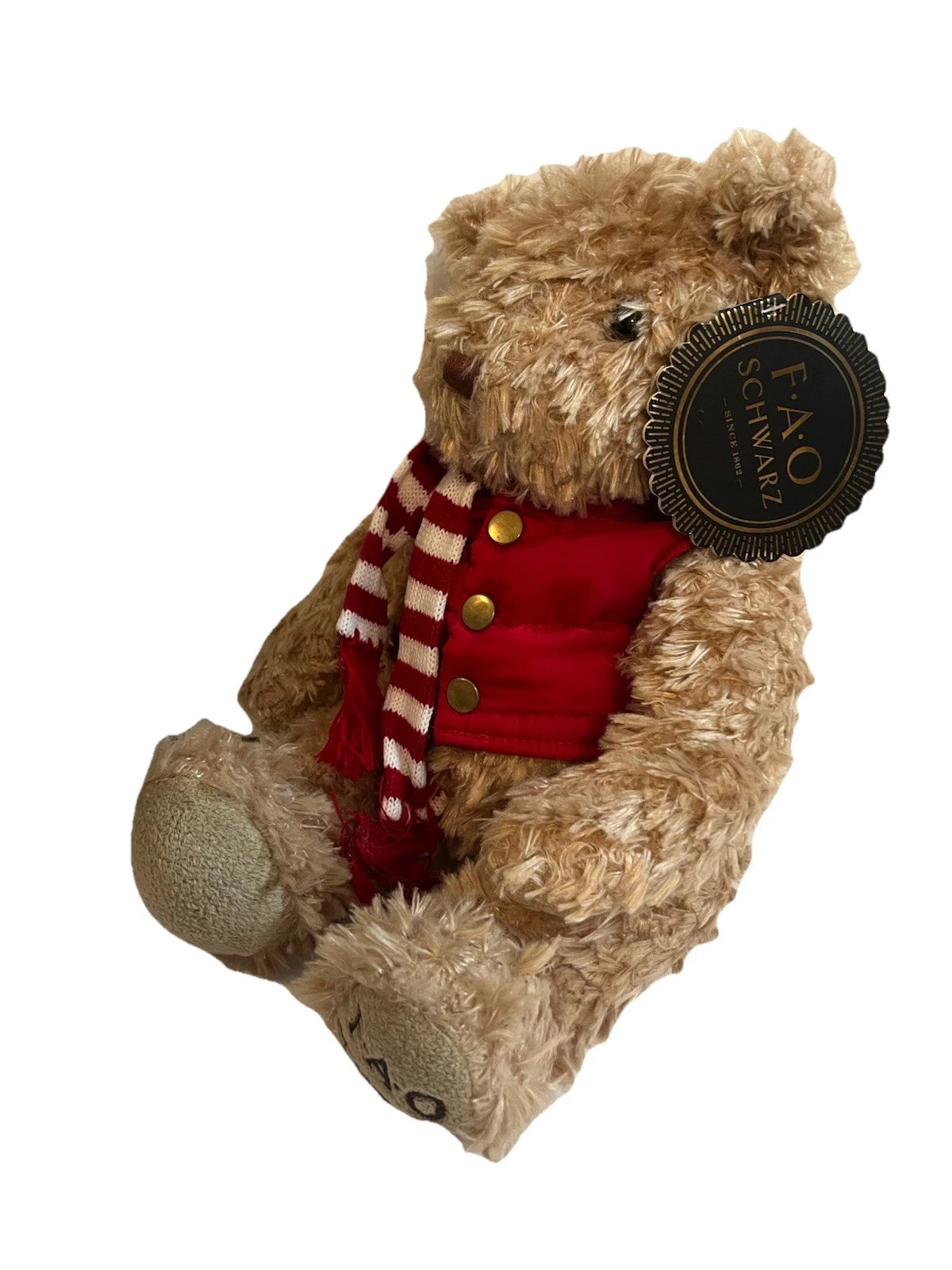 FAO Schwarz 2018 Brown Bear Plush in Red Winter Vest & Scarf