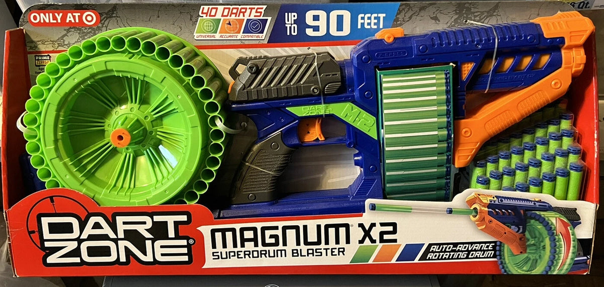 Dart Zone Magnum X2 Superdrum Dart Blaster Up to 90 ft, Auto Rotating Drum