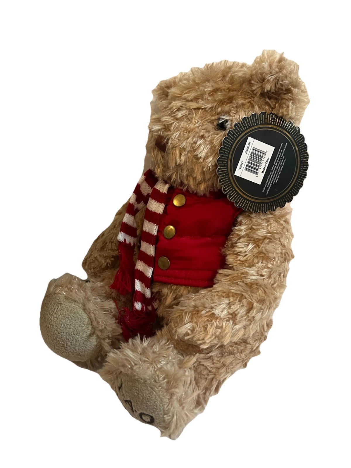 FAO Schwarz 2018 Brown Bear Plush in Red Winter Vest & Scarf