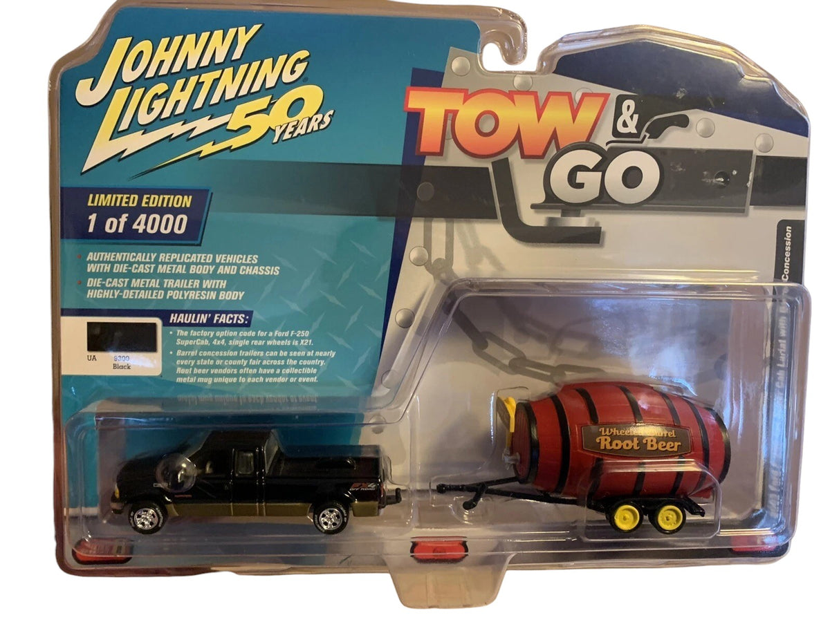 Johnny Lightnings Tow & Go 2003 Ford F-250 + Barrel Concessions Limited 1/4000