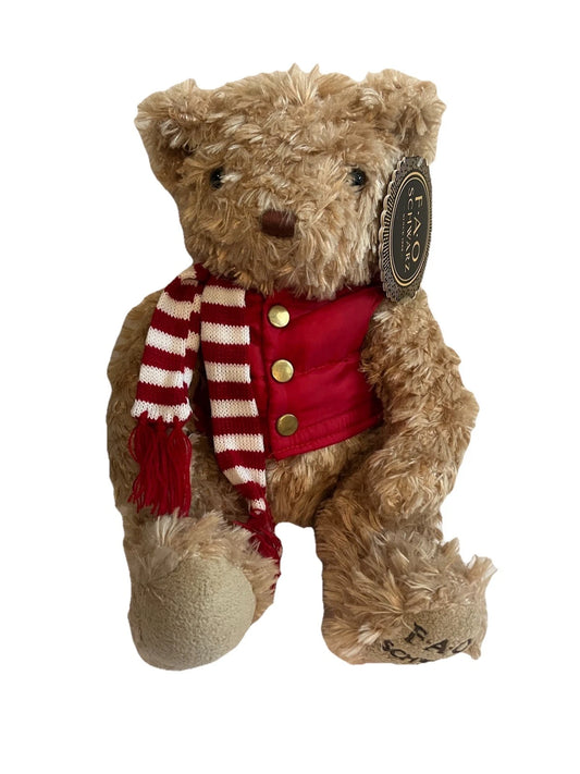 FAO Schwarz 2018 Brown Bear Plush in Red Winter Vest & Scarf