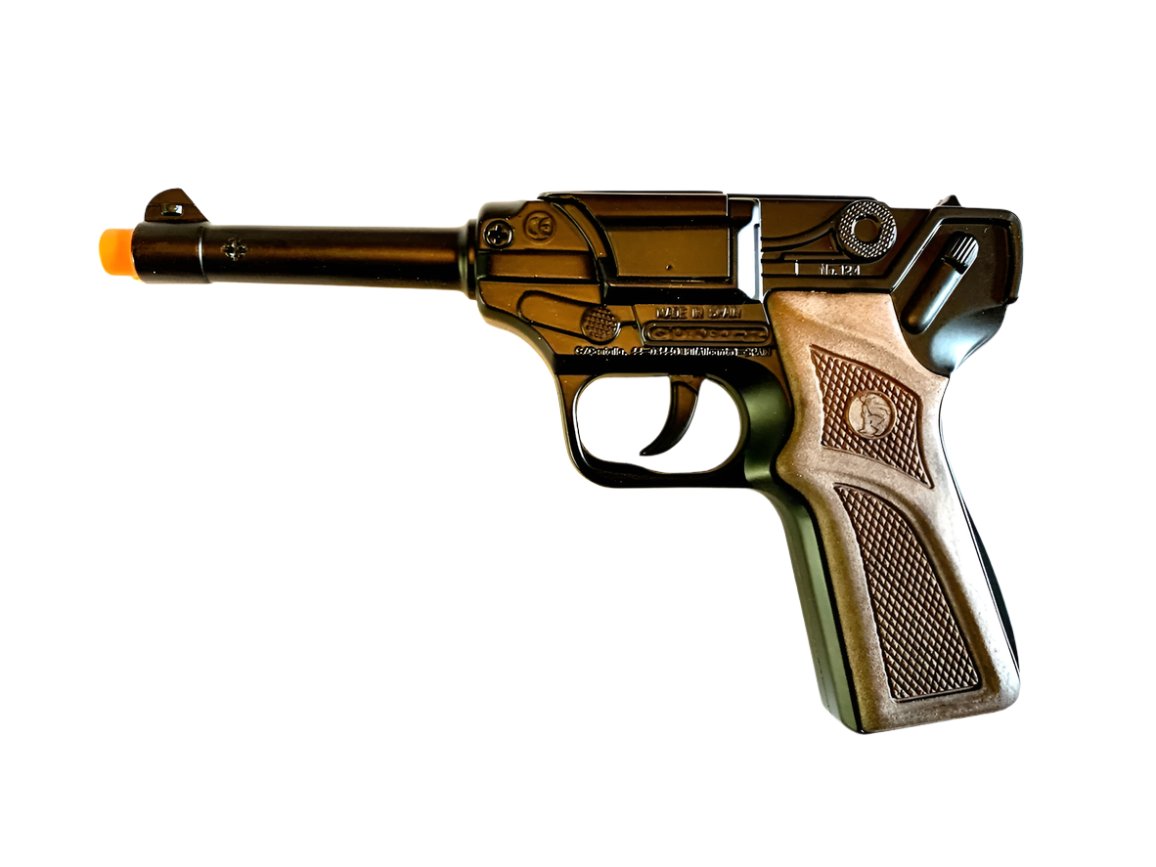 Gonher German Luger Style Pistol 8 Shot Die-Cast Cap Gun - Black